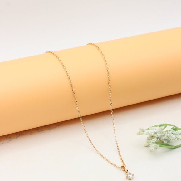 Minimal Yellow Gold Solitaire Necklace Adjustable Chain, XPNL0301 - Picture 8 of 13